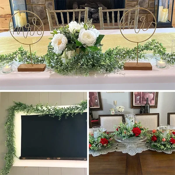 3Pcs 6ft Artificial Eucalyptus Garland Wall Hanging Fake Plant Vines for Wedding Home Room Garden Decoration Plastic Rattan