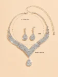 3pcs fashionable rhinestones, water droplets, necklaces, earrings, jewelry sets, women's wedding accessories