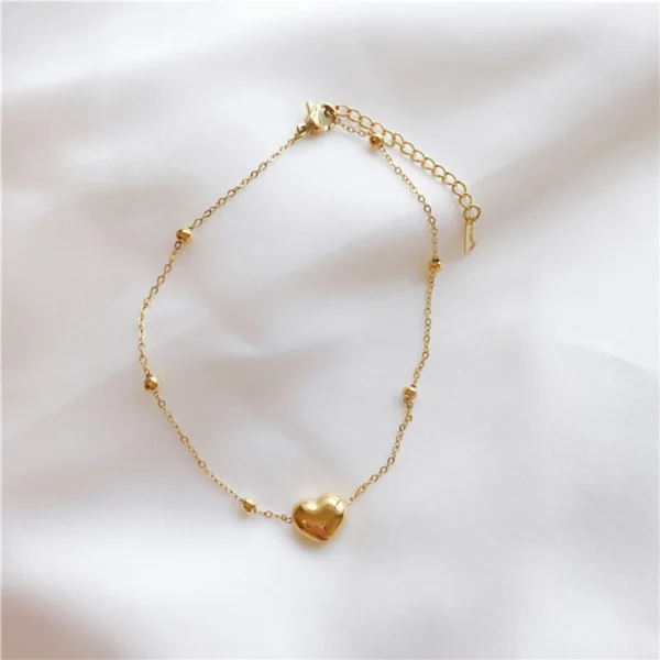 DIEYURO 316L Stainless Steel Gold Color Heart Love Chain Necklace Bracelets For Women Girl New Fashion Non-fading Jewelry Set