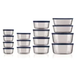 Kitchen Organizer Clear Glass Storage 30 Piece Set With Navy Lids Food Storage Containers Kitchen Organizer
