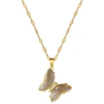 New Trendy Luxury Zircon Butterfly Pendant Necklace For Women Stainless Steel Clavicle Chain Female Party Temperament Jewelry